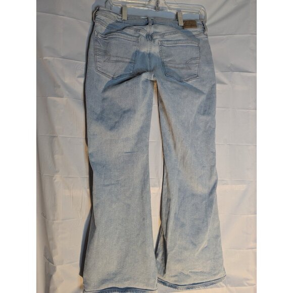 American Eagle Jeans Festival Flare Split Hem Sz 6 Short Stretch Denim 70s Retro - Picture 3 of 12